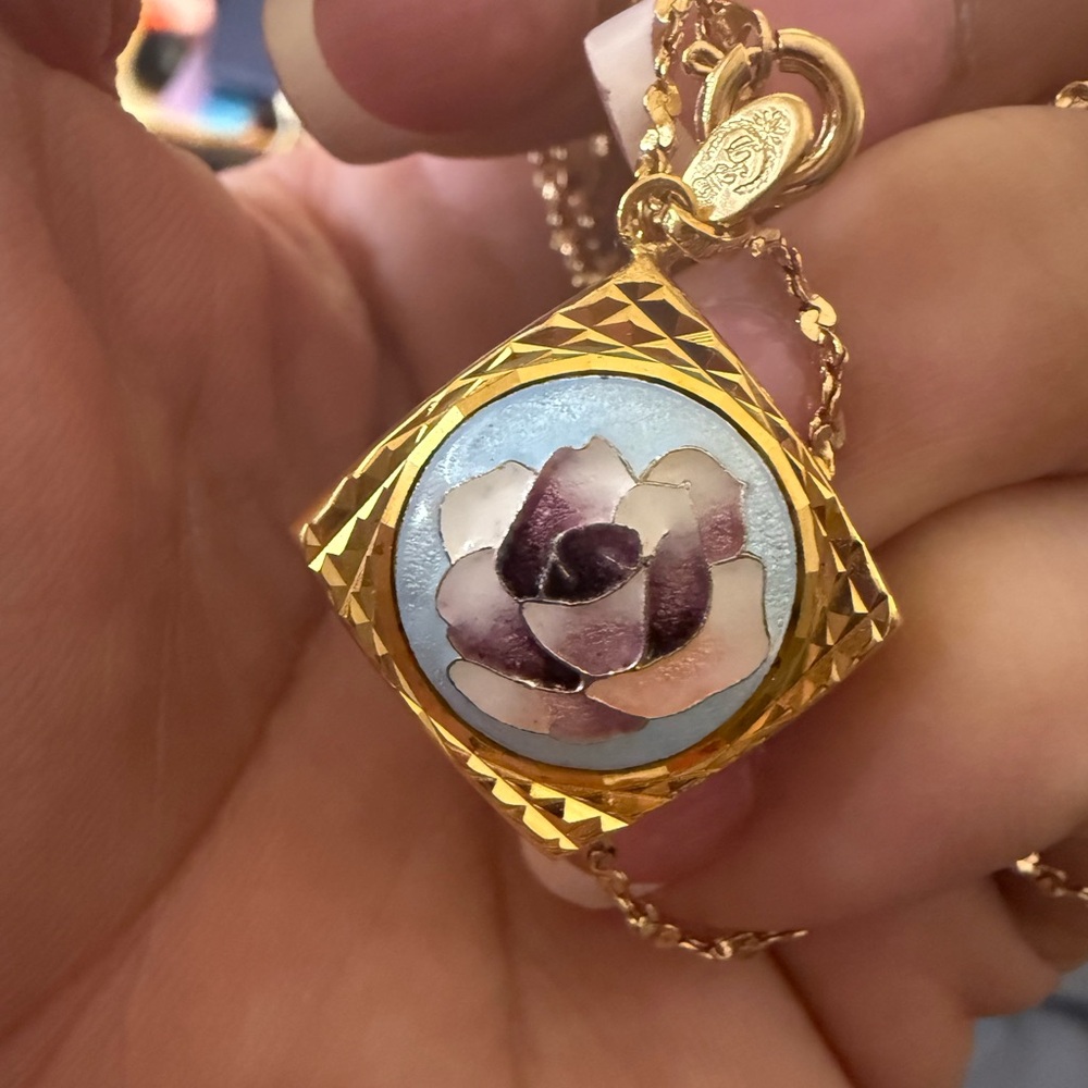 Gold and Purple Rose Pendant Necklace